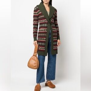 Ralph Lauren Double RL Green and Red Patterned Cardigan
